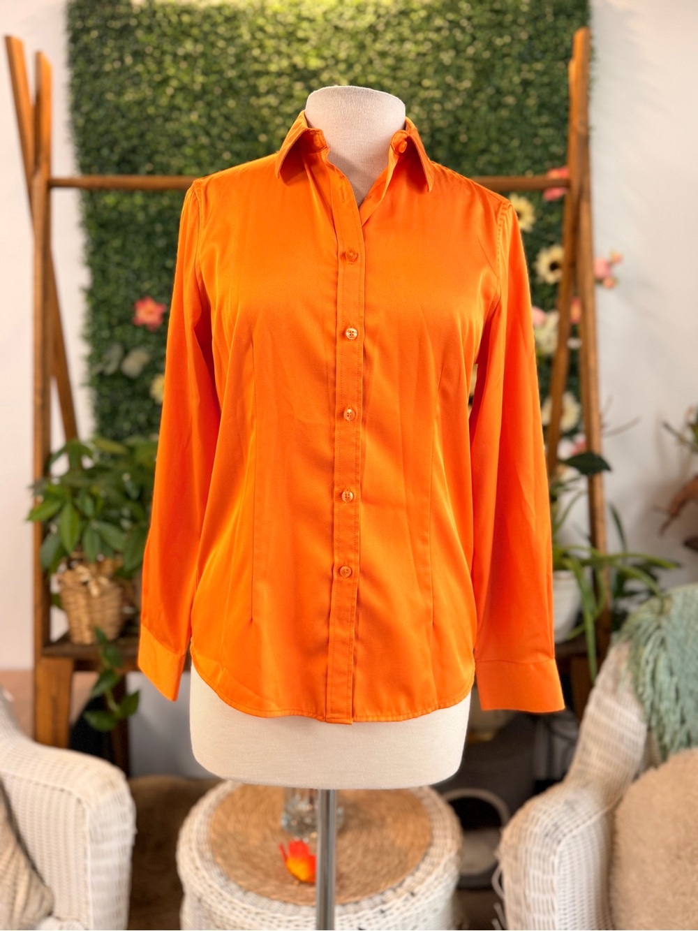 Classic Orange Button-Down Shirt with Point Collar
